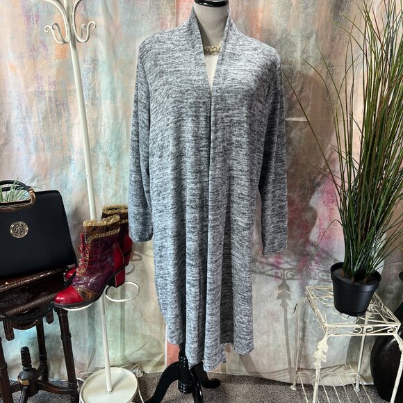 πPer Seption Woman Grey Melange Midi Plus Size Cardigan - Picture 5 of 14